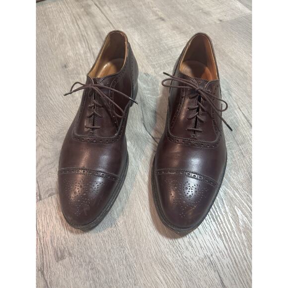 Alden New England Dress Shoes 12 BD Oxford Medallion Cap Toe Brown - Picture 1 of 11